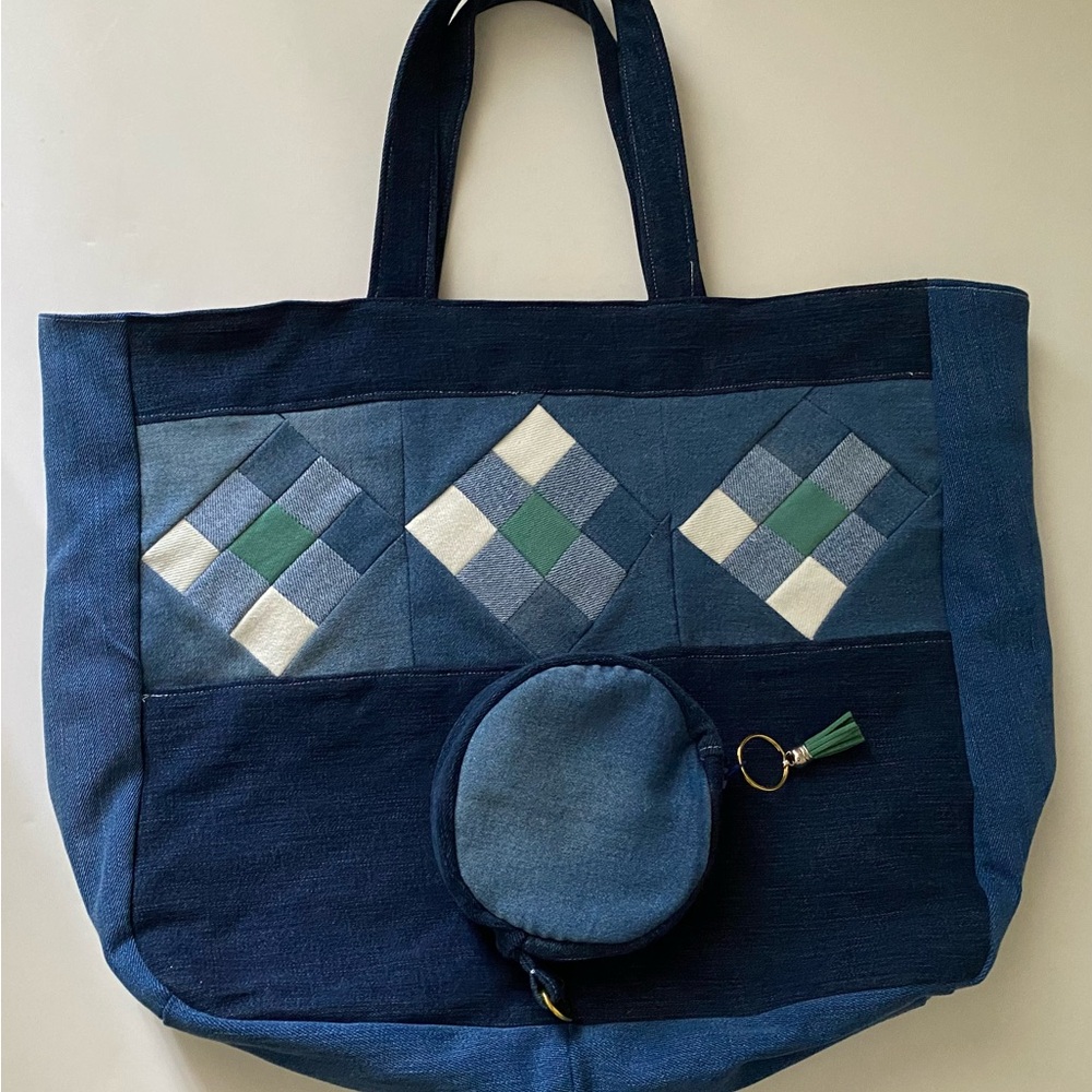 Handmade jean tote bag & matching coin pouch - Picture 1 of 12